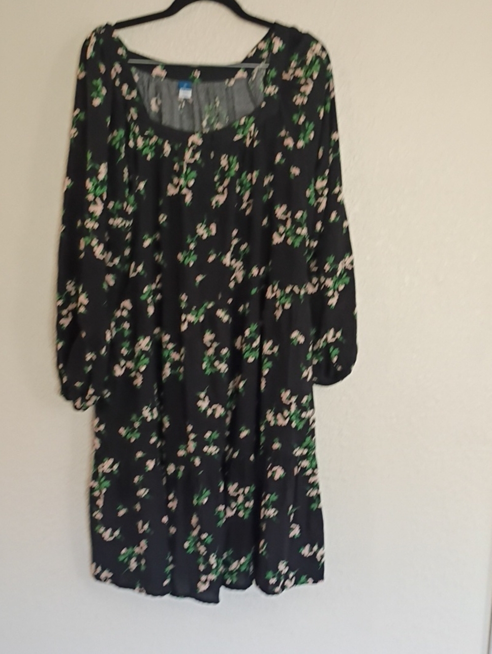 Old Navy Black Floral Dress with Green and Pink Accents